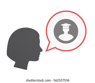 Illustration of an isolated female head  with a comic balloon and a student