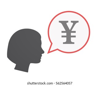 Illustration of an isolated female head  with a comic balloon and a yen sign