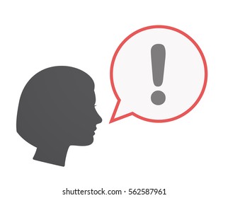 Illustration of an isolated female head  with a comic balloon and an exclamarion sign