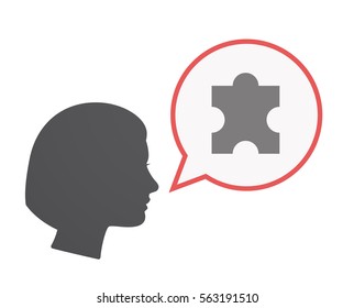 Illustration of an isolated female head  with a comic balloon and a puzzle piece