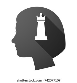 Illustration of an isolated female head with a  queen   chess figure