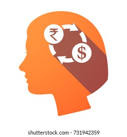 Illustration of an isolated female head with  a rupee and dollar exchange sign