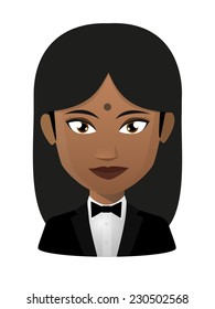Illustration of an isolated female indian avatar wearing tuxedo
