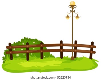 illustration of isolated fence with lamp on white