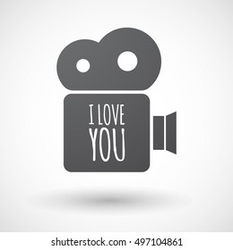 Illustration of an isolated film camera icon with    the text I LOVE YOU