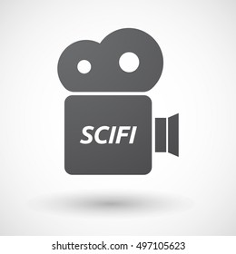 Illustration of an isolated film camera icon with    the text SCIFI