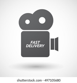 Illustration of an isolated film camera icon with  the text FAST DELIVERY