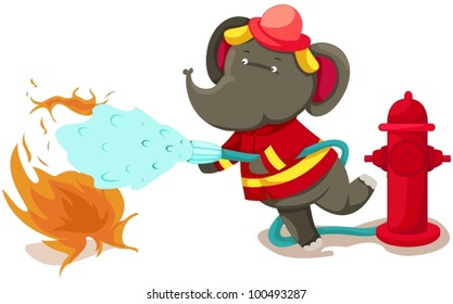 illustration of isolated fireman elephant on white