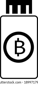 Ilustración de una tarjeta flash aislada con un icono de bitcoin. Almacenar información sobre bitcoin en memoria. Diseñado para barras de herramientas en la interfaz de usuario.