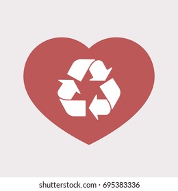 Illustration of an isolated flat color red heart with a recycle sign