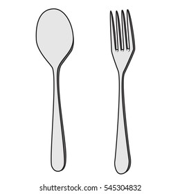 Illustration of Isolated Fork and Spoon Cartoon Drawing. Vector EPS 8.