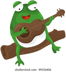 illustration of isolated frog playing a guitar on white