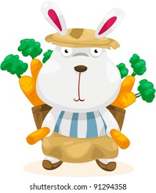 illustration of isolated funny rabbit with carrot on white