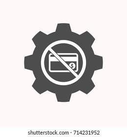 Illustration of a isolated gear cog with  a credit card  in a not allowed signal 