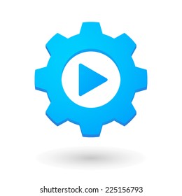 Illustration of an isolated gear icon with a play sign