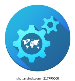 Illustration of an isolated gears with a world map