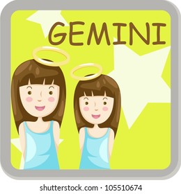 illustration of isolated gemini zodiac sign on white
