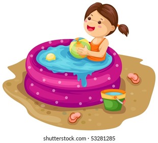 illustration of isolated a girl in inflatable pool on white