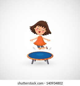 illustration of isolated a girl jumping on a trampoline