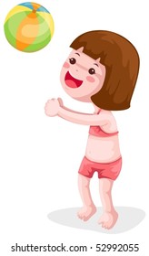 illustration of isolated girl playing ball on white background