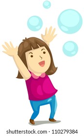 illustration of isolated girl playing bubbles on white