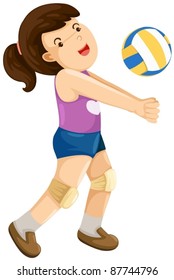 Illustration Of Isolated Girl Playing Volley Ball On White Background