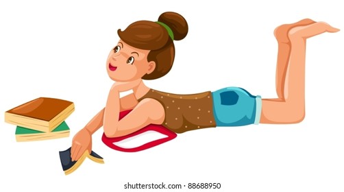 illustration of isolated girl rest with book on white background