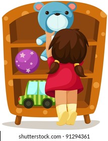 illustration of isolated girl with toys on white background