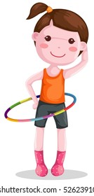 illustration of isolated a girl twirling hula hoop on white background