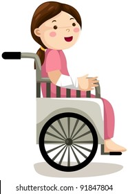 illustration of isolated girl in wheelchair on white background