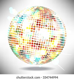 Illustration of an isolated glowing disco ball with space for text
