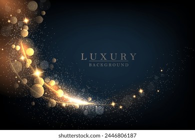 Illustration with an isolated gold color arc with glitter on a dark blue background.