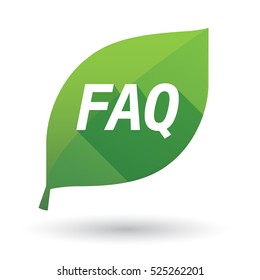 Illustration of an isolated green leaf ecological icon with    the text FAQ