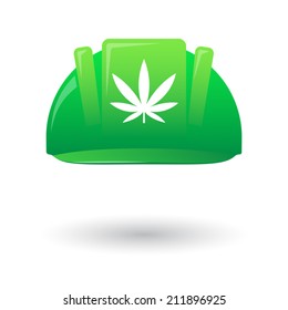Illustration of an isolated green work helmet wit a marijuana leaf
