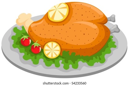 illustration of isolated Grilled chicken in a plate with lemon