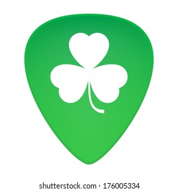 Illustration of an isolated guitar pick with a clover icon