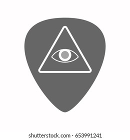 Illustration of an isolated guitar plectrum with an all seeing eye