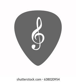 Illustration of an isolated guitar plectrum with a g clef