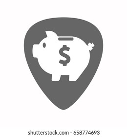 Illustration of an isolated guitar plectrum with a piggy bank