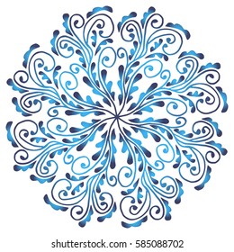 Illustration with isolated hand drawn mandala with doodles. Antistress zentangle. Drawing for coloring book.
