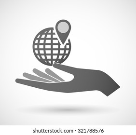 Illustration of an isolated hand giving a world globe