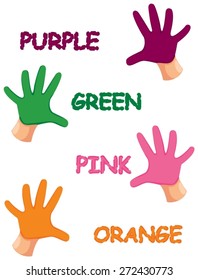 illustration of isolated hands colors with letters 