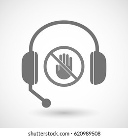 Illustration of an isolated hands free headphones with  a hand  in a not allowed signal 