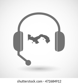 Illustration of an isolated hands free headset icon with  the Panama map