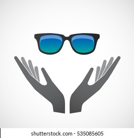 Illustration of an isolated hands offering sign with  a sunglasses icon