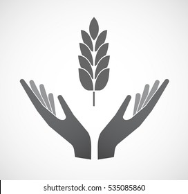 Illustration einer einzelnen Hand, die ein Zeichen mit einer Weizenpflanze anbietet Symbol