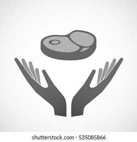 Illustration of an isolated hands offering sign with  a steak icon