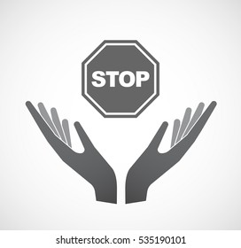 Illustration of an isolated hands offering sign with  a stop signal