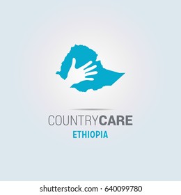 Illustration of an isolated hands offering sign with the map of Ethiopia