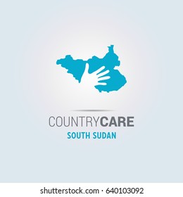 Illustration of an isolated hands offering sign with the map of South Sudan